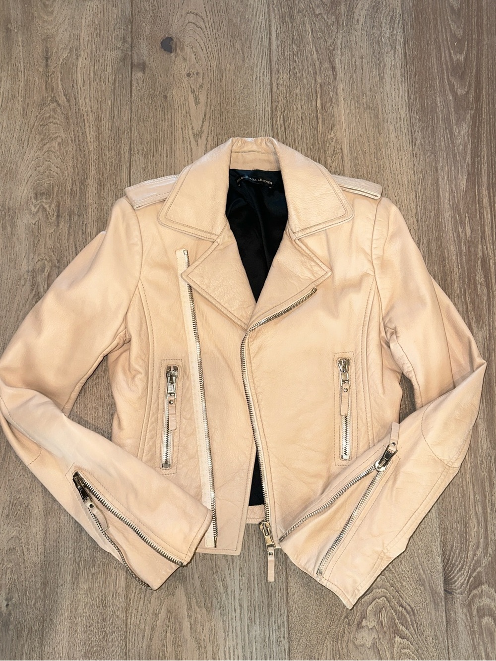 Balenciaga Leather Soft Beige Leather Moto Jacket, Size 40